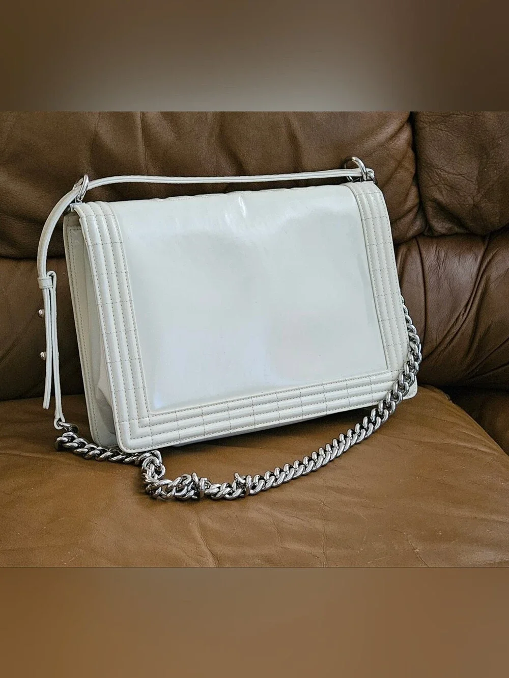 Chanel Boy Cream Leather High-End Luxury Chain Shoulder Bag (LIMITED EDITION)